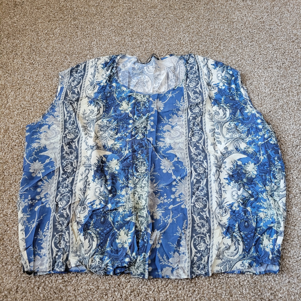 Gary Graham GARYGRAHAM422 Blue Viscose Floral Stripe Scoop Neck Cocoon Top - XL